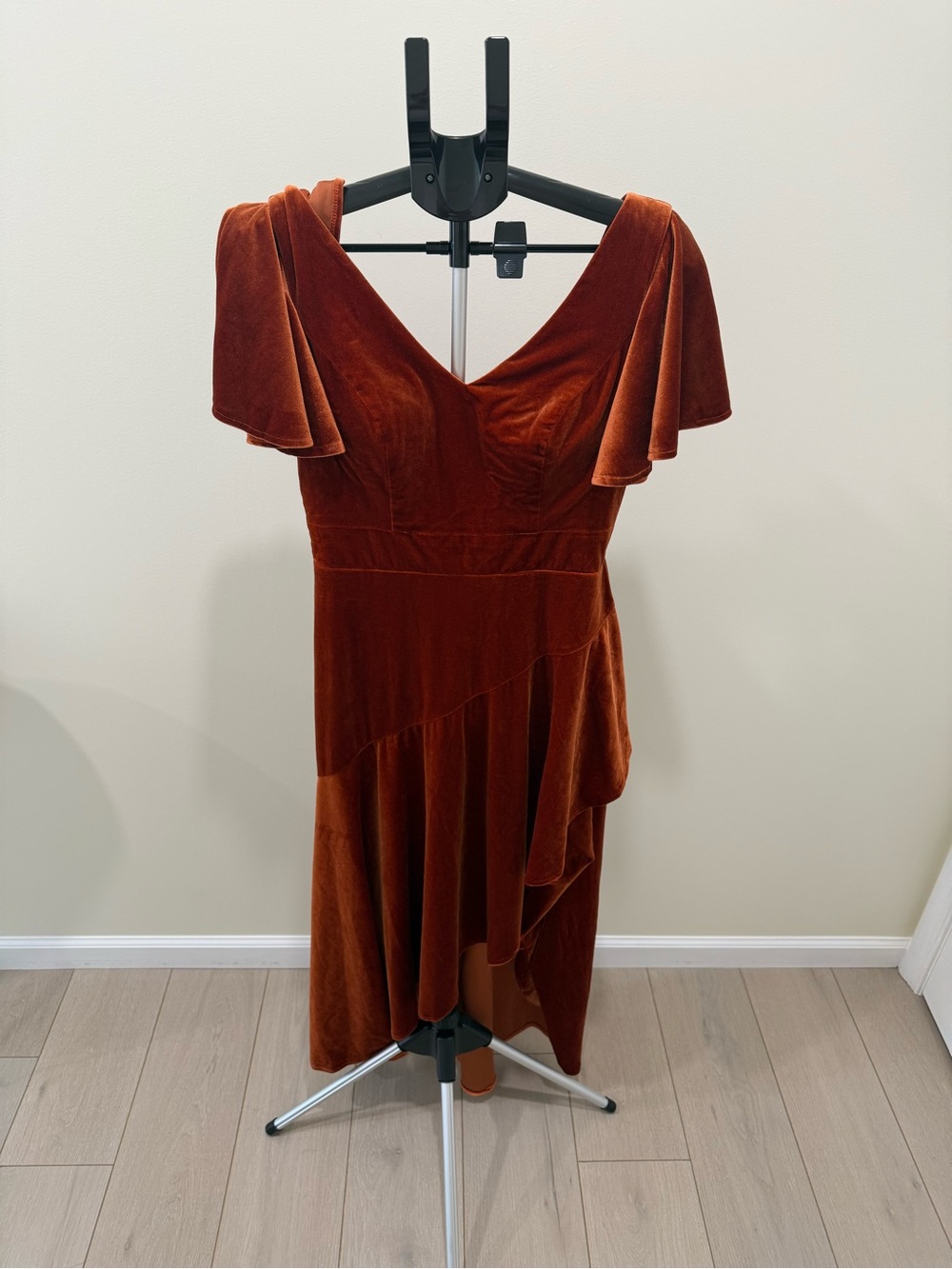 Rust Velvet Asymmetrical High-Low Dress